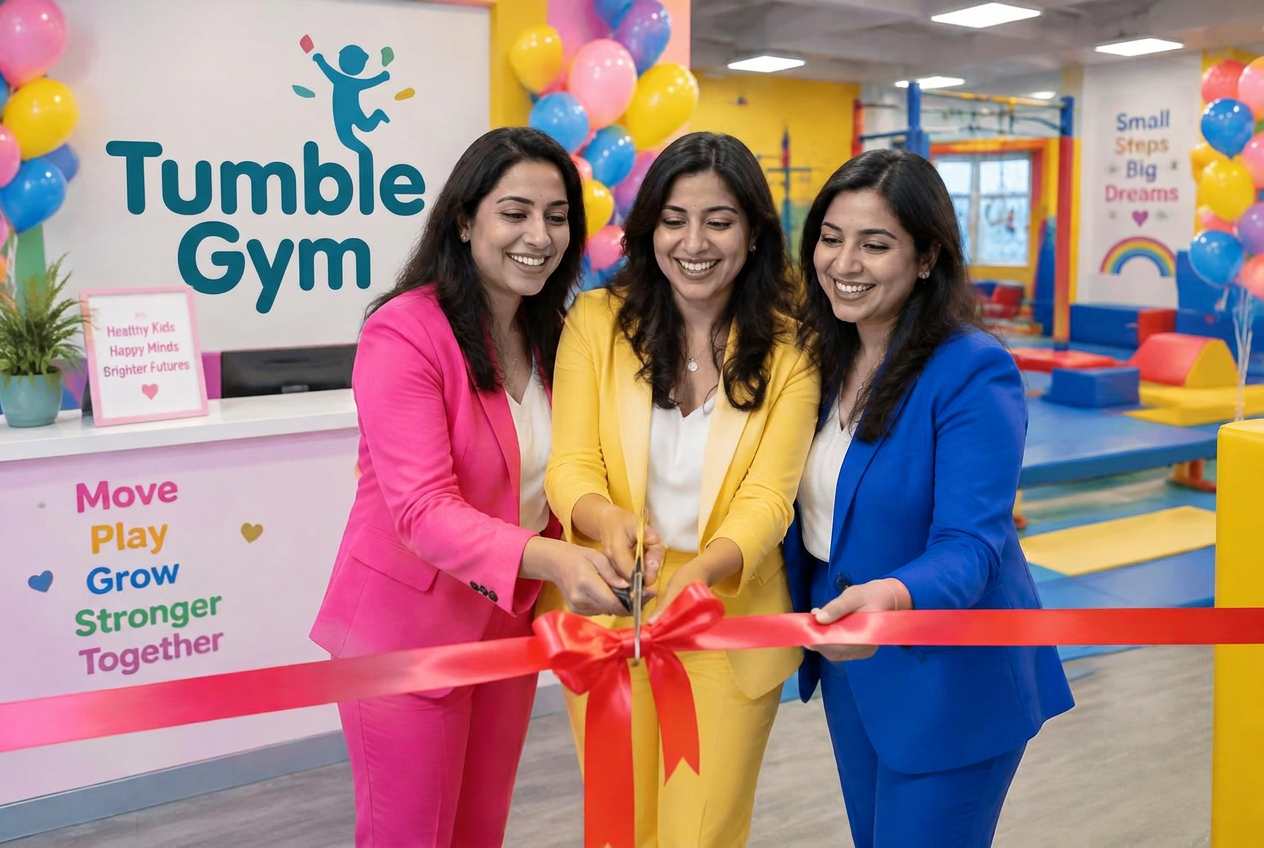 Women franchise partners celebrating a Tumble Gym centre opening