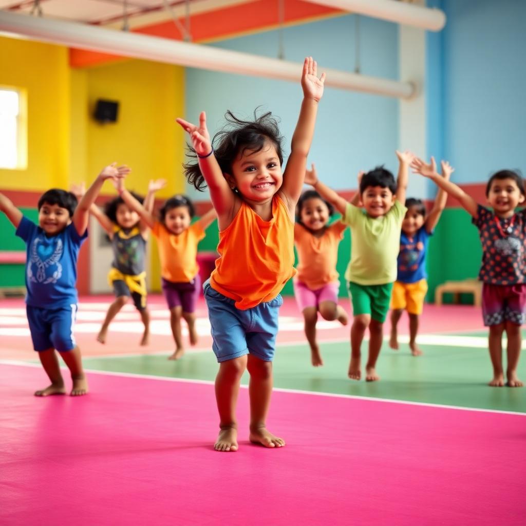 Group of Indian kids in gymnastics class