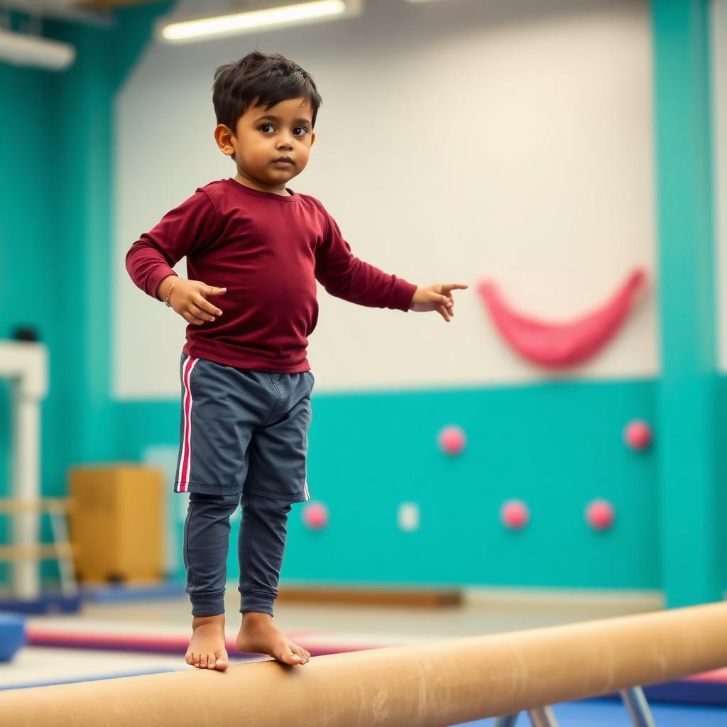 Boy balancing on beam