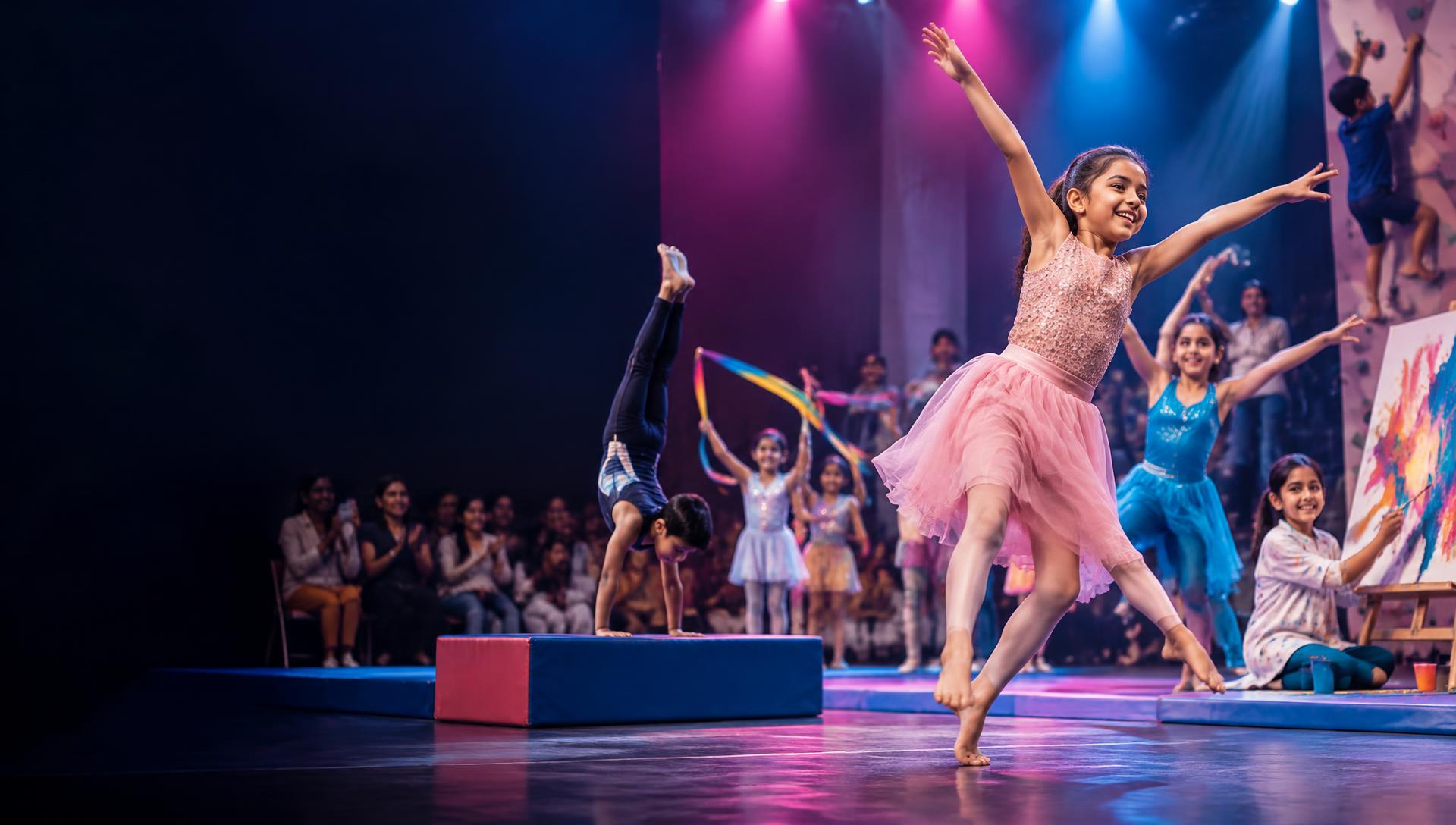 Children dancing, painting and performing gymnastics at Tumble Talent